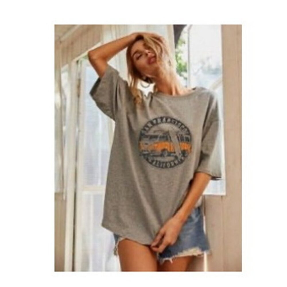 Shein Gray Graphic T-Shirt Surf Van Print Size Small